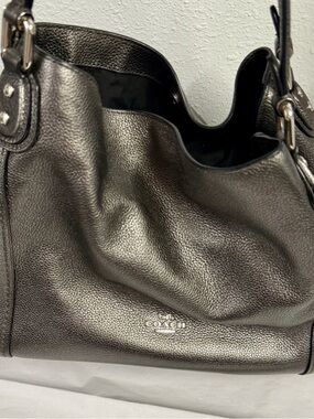 Coach Metallic Pewter Pebbled Leather Shoulder Bag
